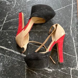 Zara Heels size 38 Color Block Red Black Beige